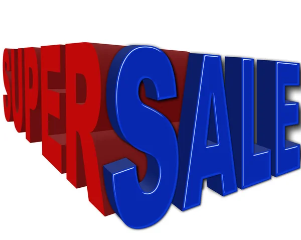 イラスト - スーパー セール バナー - 記号、ブルー販売 3 d 図では、白い背景で隔離. — ストック写真