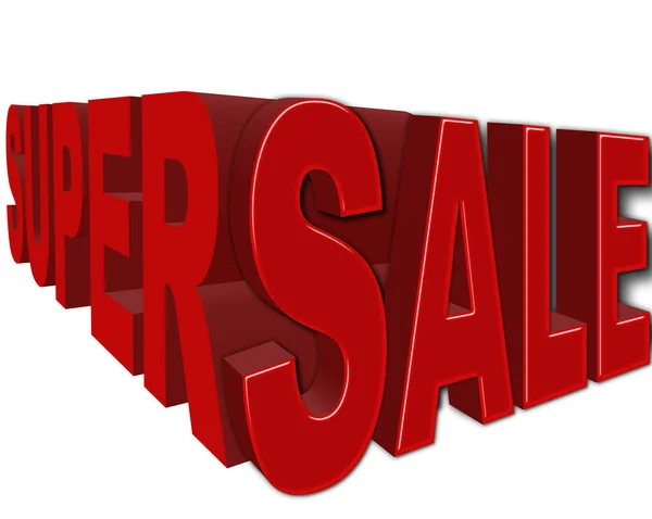 Stock Illustratie - Super verkoop Banner - teken, rode koop, 3d illustratie, geïsoleerd tegen de witte achtergrond. — Stockfoto