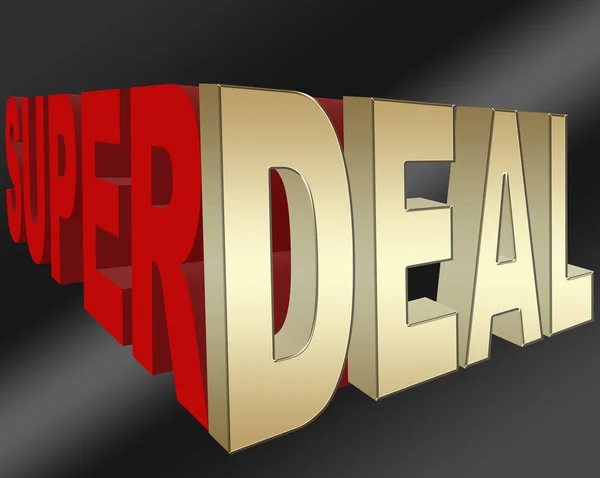 Stock Illustration - Super Deal Banner - Sign, Golden Deal, 3D Illustration, Isolated against the Black Background.