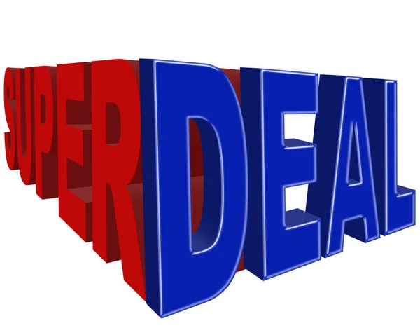 Illustrazione Stock - Super Deal Banner - Segno, Blu Deal, Illustrazione 3D, Isolato sullo sfondo bianco . — Foto Stock