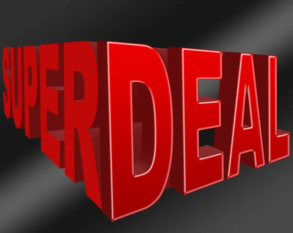 Απόθεμα ενδεικτικά - Super Deal Banner - σύμβολο, κόκκινη συμφωνία, 3d απεικόνιση, απομονώνονται σε μαύρο φόντο. — Φωτογραφία Αρχείου