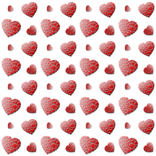Stock Illustration - sömlösa Valentine hjärta former mönster, rött och vitt, 3d Illustration, isolerade mot vit bakgrund. — Stockfoto