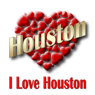 Beyaz arka plan üzerinde hisse senedi illüstrasyon izole - aşk Houston, 3d resim,.