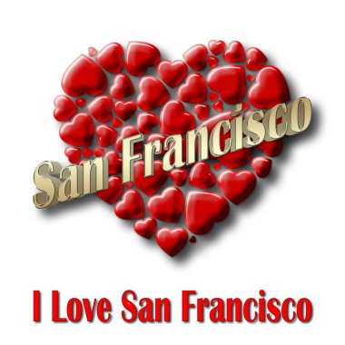 Beyaz arka plan üzerinde hisse senedi illüstrasyon izole - aşk San Francisco, 3d resim,.