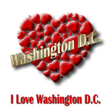 Beyaz arka plan üzerinde hisse senedi illüstrasyon izole - aşk Washington DC, 3d resim,.