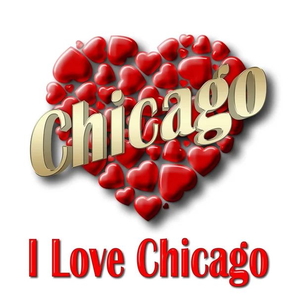 Stock Illustration - Love Chicago, 3D Illustration, Isolated against the White Background. — Stock Photo, Image