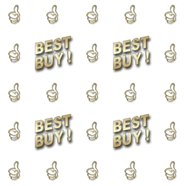 Aktienillustration - golden best buy Hintergrund, goldener Glitzerdaumen hoch, 3D Illustration, fertiger Hintergrund. — Stockfoto