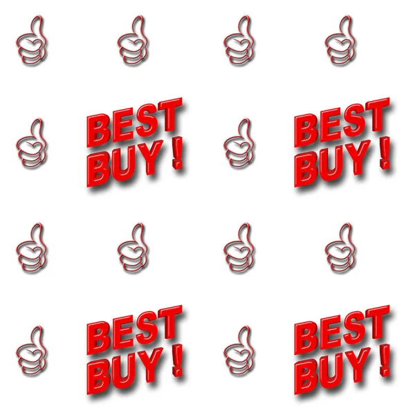 Stock Illustration - sømløs mønster, Red Best Buy Background, Red Glitter Thumb Up, 3D-illustrasjon . – stockfoto
