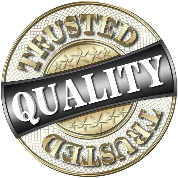 Ilustración de stock - Golden Trusted Quality, Ilustración 3D, Fondo blanco . — Foto de Stock