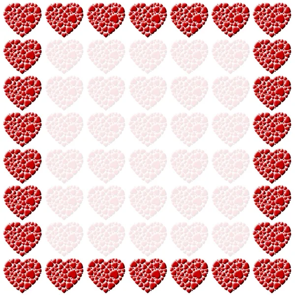 Stock Illustration - Valentine hjärta former mönster, rött och vitt, 3d Illustration, isolerade mot vit bakgrund. — Stockfoto