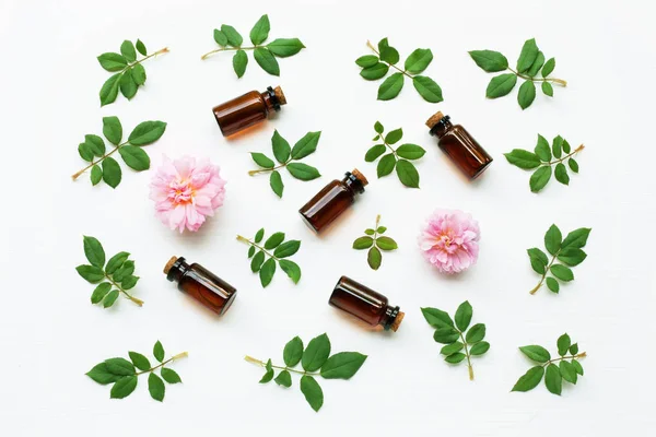 Garrafas de óleo essencial de rosa para aromaterapia, Huntington Rose . — Fotografia de Stock