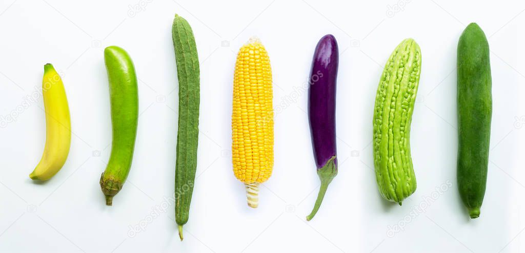 Banana, eggplant, corn, luffa acutangula, bitter melon,  green p