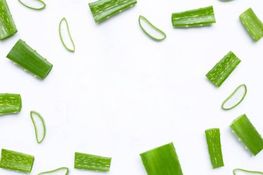 Beyaz arka planda aloe veradan yapılmış bir çerçeve. Boşluğu kopyala