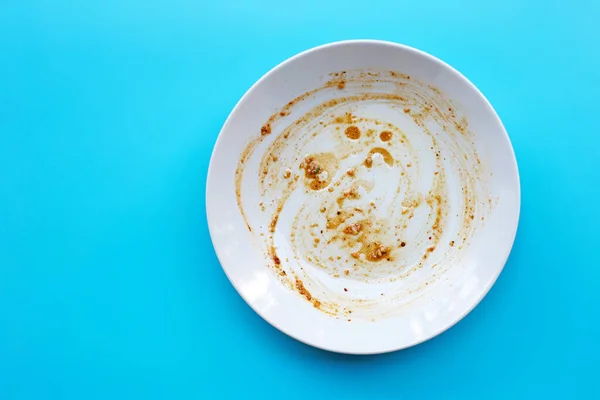 Dirty Dish Blue Background Top View Copy Space — Stock Photo, Image