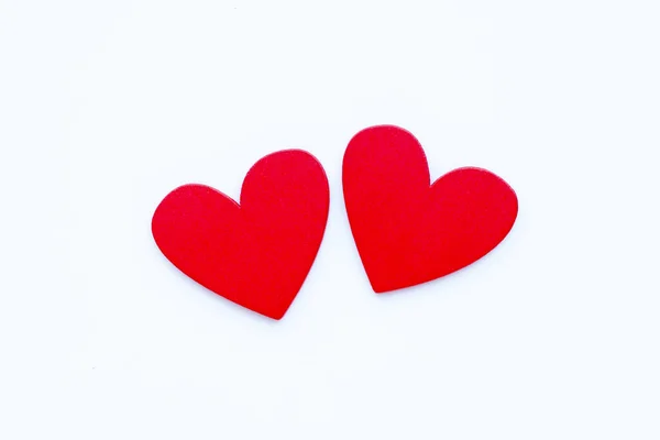 Red Wooden Hearts White Background Valentines Day Concept — Stock Photo, Image