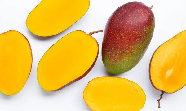 Tropisk Frukt Mango Vit Bakgrund Ovanifrån — Stockfoto