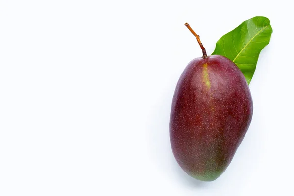 Mango Tropisk Frukt Med Blad Vit Bakgrund Ovanifrån — Stockfoto