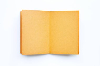 Açılmış eski kitap beyaz arka planda izole edilmiş. Boşluğu kopyala