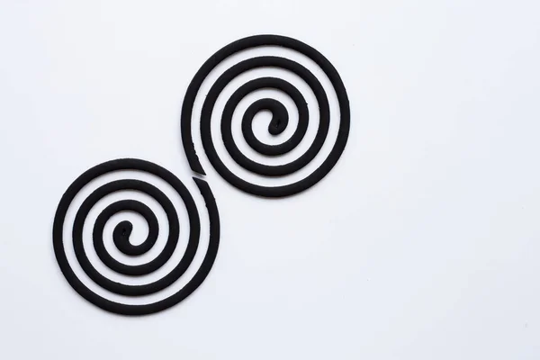 Black Spiral Mosquito Repellent Coils White Background Copy Space — Stock Photo, Image