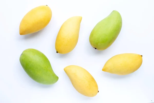 Vue Dessus Mangue Jaune Fruits Tropicaux Juteux Sucrés — Photo