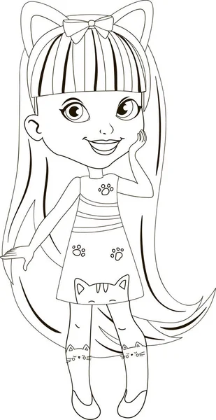 Kedi kulaklı sevimli kız karakteri. Mutlu kız-kedi. Vektör özet çizimi.