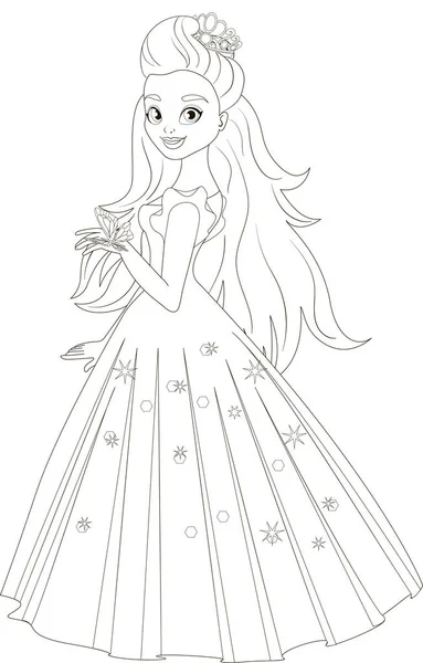Kelebekli güzel prenses tasviri. Özet çizimi.