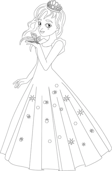 Kelebekli güzel prenses tasviri. Özet çizimi.