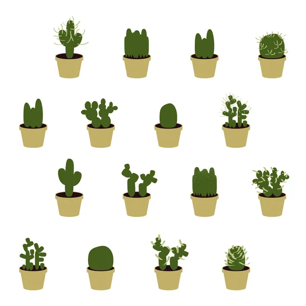 Ensemble de cactus en pot — Image vectorielle