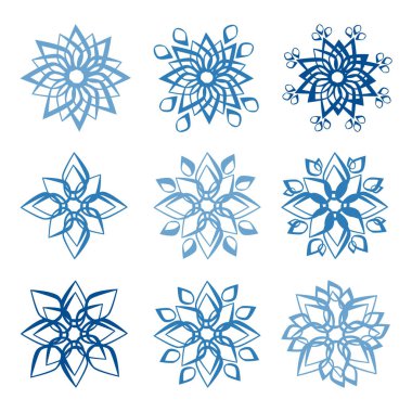 Çeşitli kar taneleri - vektör çizim kümesi