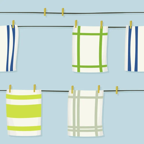 Dishcloths Hanging Clothesline Background — Stock Vector