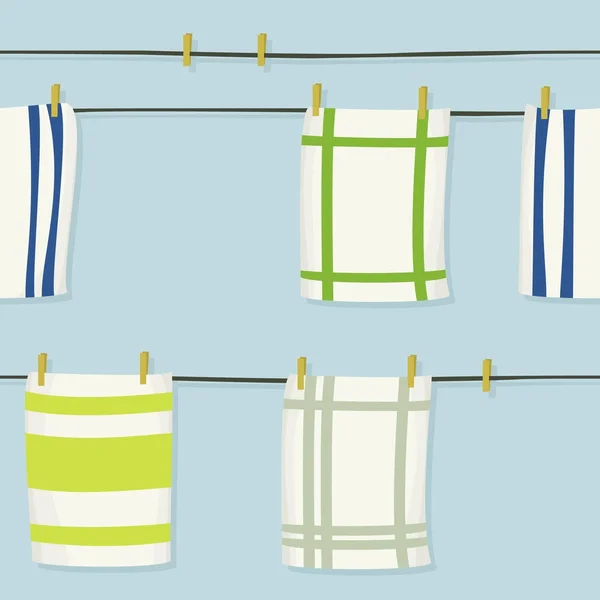 Clothesline Arka Plan Asılı Dishcloths — Stok Vektör