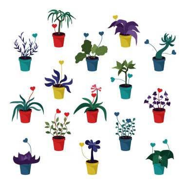 Sevgililer houseplants - vektör çizim seti