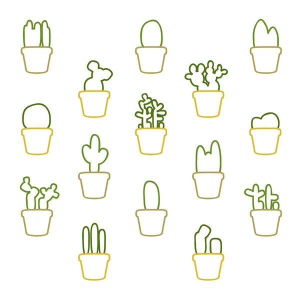 Ensemble Cactus Divers Contours Illustration Vectorielle — Image vectorielle