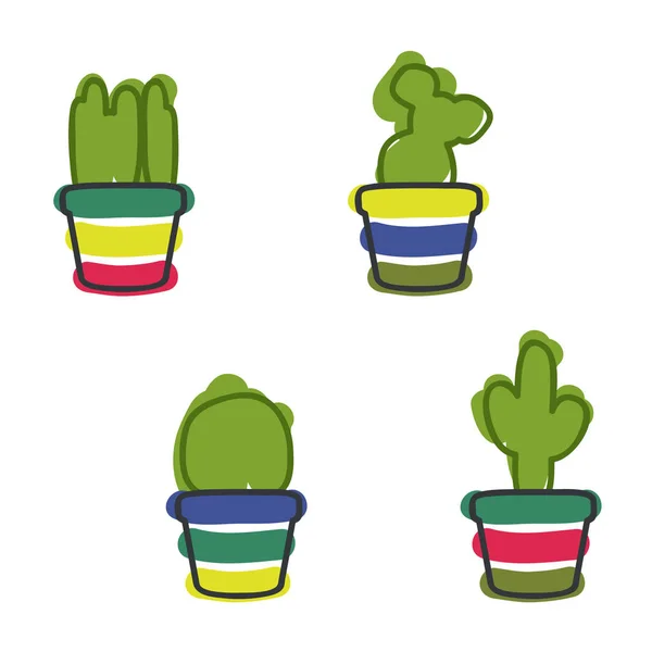 Ensemble Cactus Contour Illustration Vectorielle — Image vectorielle