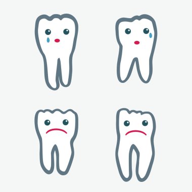 Üzgün ve ağlayan diş karakterler - vektör çizim