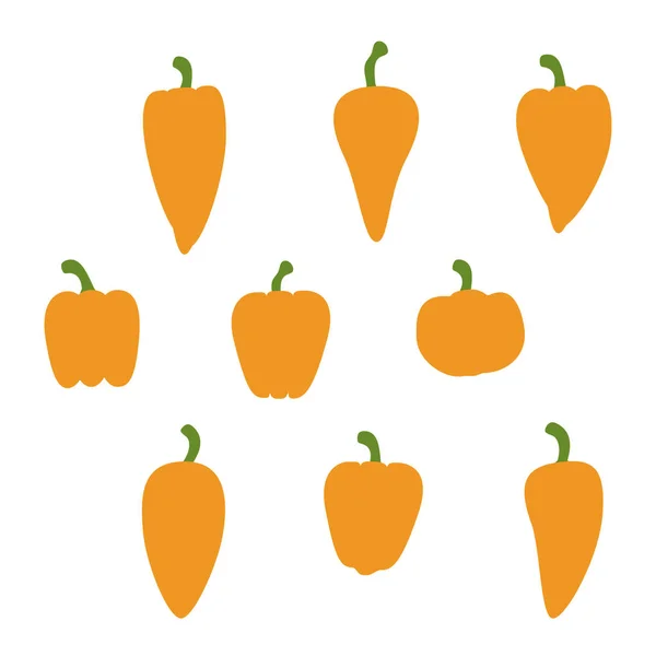 Set Verschiedener Orangenpaprika Vektorillustration — Stockvektor