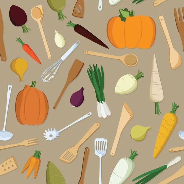 Λαχανικά Και Εργαλεία Κουζίνας Διάνυσμα Φόντο — Διανυσματικό Αρχείο