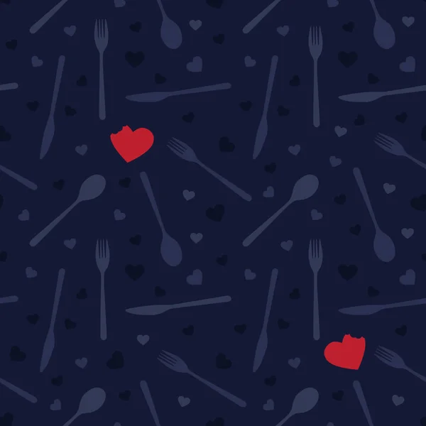 Besteck Und Herzen Valentines Vektor Hintergrund — Stockvektor