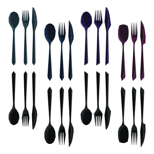 Set Dark Sharp Shaped Cutlery Vektor Illustration - Stok Vektor