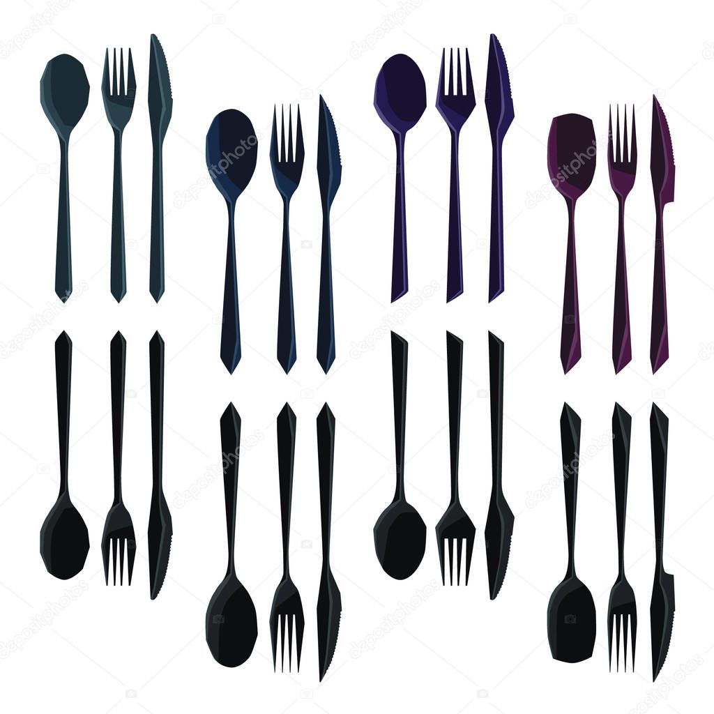 Set of dark sharp shaped cutlery - vector illustration