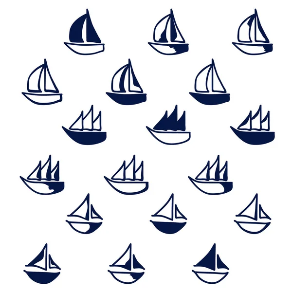 Set Barche Disegnate Mano Illustrazione Vettoriale — Vettoriale Stock