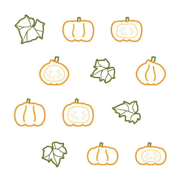 Set Outline Pumpkins Vector Illustration — Stock Vector