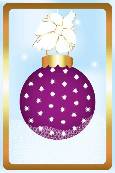 Χριστουγεννιάτικη μπάλα με νιφάδες χιονιού κορδέλα και Χρυσή κορνίζα — Διανυσματικό Αρχείο