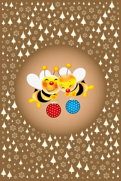 Cute bees with Christmas bauble — Stock Vector