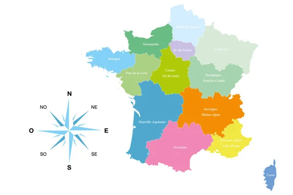 13 nouvelles régions de France réformées - Illustration modifiable en couleur — Image vectorielle