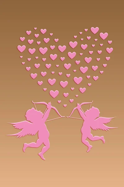 Valentines fond rétro avec des cœurs pétillants et des cupides — Image vectorielle
