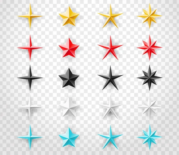 Conjunto de estrellas de diferentes colores aisladas sobre fondo transparente. Elemento de diseño de decoración para su diseño — Archivo Imágenes Vectoriales