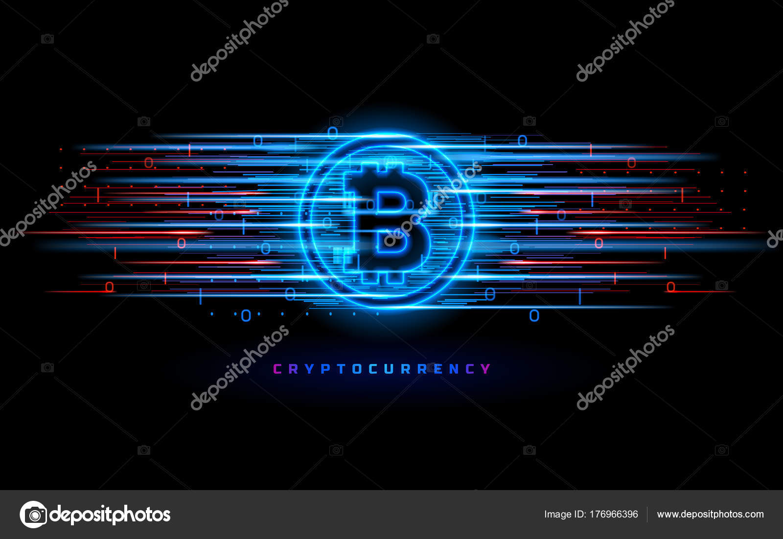 Cryptocurrency concept. Vector technology illustration. Neon light sign  with with neon lines, geometric figures. Futuristic label design. Luminous  cyber hologram. Sci fi digital futuristic theme Stock Vector by ©Sensvector  176966396