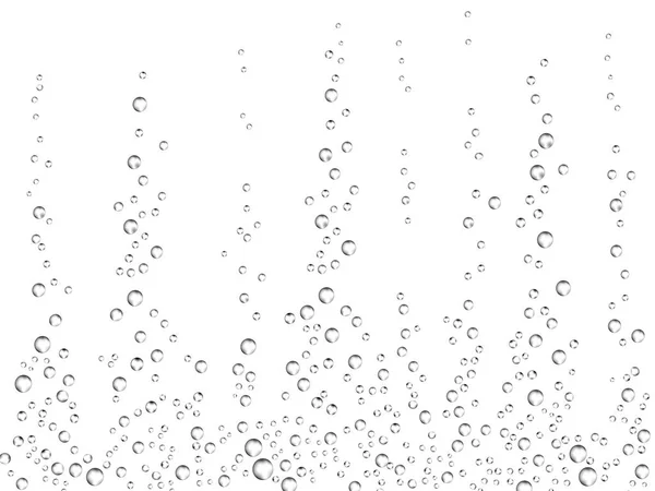 Fizzing bolhas de ar no fundo branco. Textura subaquática de oxigênio de água ou bebida. Fizzy bolhas em água com gás, champanhe, espumante, limonada, aquário, mar, oceano. ilustração 3d realista —  Vetores de Stock