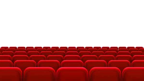 Rows of red seats, back view. Empty seats in the cinema hall, cinema, theater, opera, events, shows. Interior element. Vector realistic 3d illustration — Stock Vector